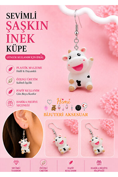 himi bijuteri aksesuar Confused Cow Joyful Cute Animal Figured Dangle Earring...