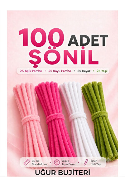 uğur bujiteri Pembe Renkli Şönil Seti 100 Adet – Açıkpembe , beyaz, Koyu pemb...