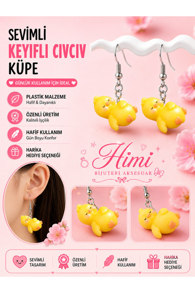 himi bijuteri aksesuar Delightful Chick Cheerful Cute Animal Figured Dangle E...