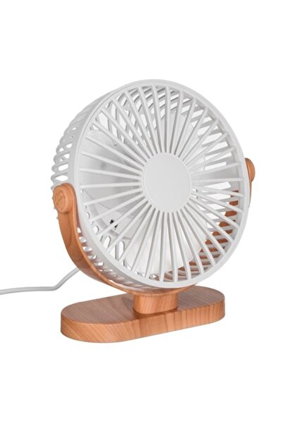 OEM Бял вентилатор със стойка с дървесен ефект USB 4W - Ø16см