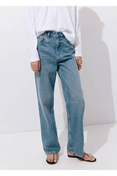 MANGO Woman Düz kesim orta bel Miami jean pantolon