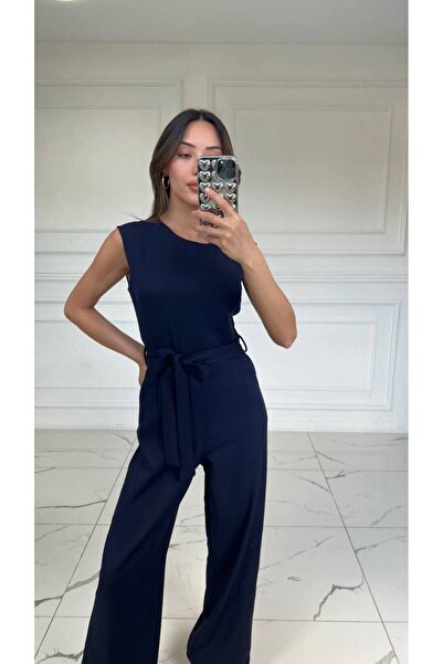 My Blog Navy Blue Waist Belt Detailed Pocketed Overalls - 2Y23Y79208