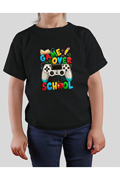 TİMİSİVA Children's Printed Crew Neck Short Sleeve Black T-Shirt