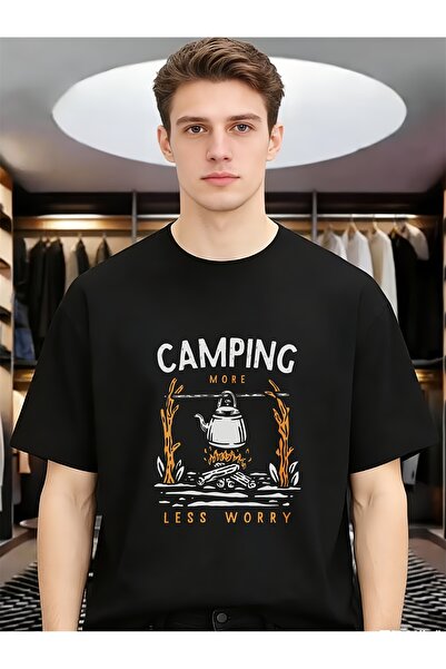 135 Camping More Less Worry Casual Fashion Men Funny Unique Tees Pure Round N...