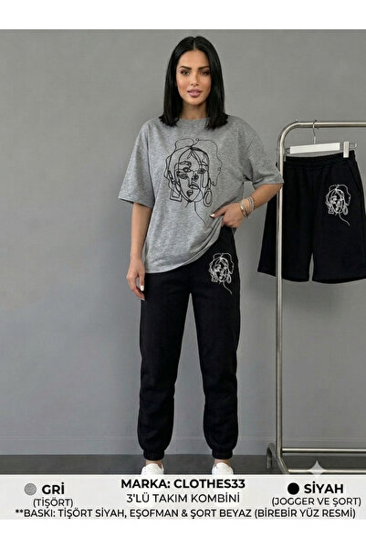 CLOTHES33 T-Shirt, Sweatpants, Shorts 3-Piece Combination, Thin, Sweat-Absorb...