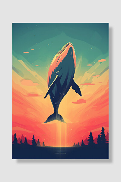 Luna Marissa Fish Poster Retro Whale Sunset Sky Pine Forest Wall Decor Decora...