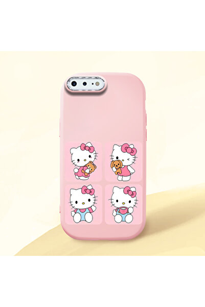 Hontinga iPhone 8 Plus Uyumlu Kılıf kamera koruyucu Pembe Silikon Couple Tele...