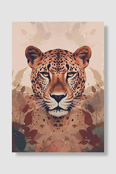Luna Marissa Poster cu tigru Portret cu leopard în nuanțe de maro bej cu frun...