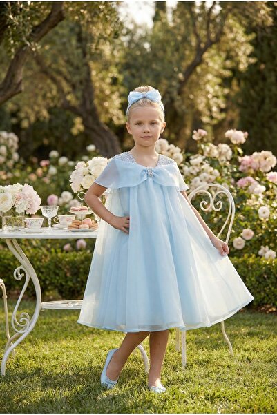 Pamina Girl's Evening Dress Pearl Embellished Chiffon Cape Dress and Headband...