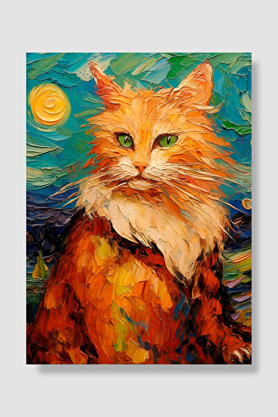Luna Marissa Van Gogh poster, narandžasta krznena mačka sa mesecom, uljana sl...