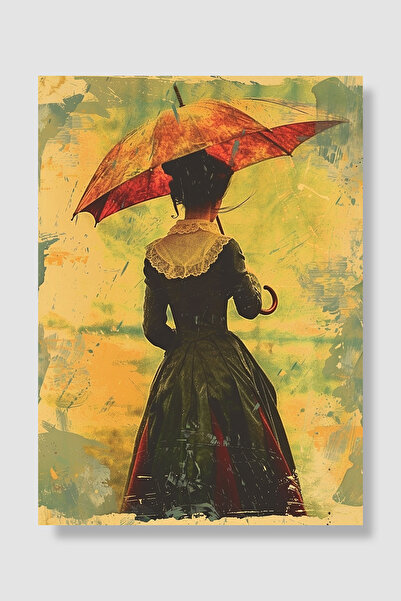 Luna Marissa Woman with Umbrella Poster Red Umbrella Woman Back Vintage Decor...