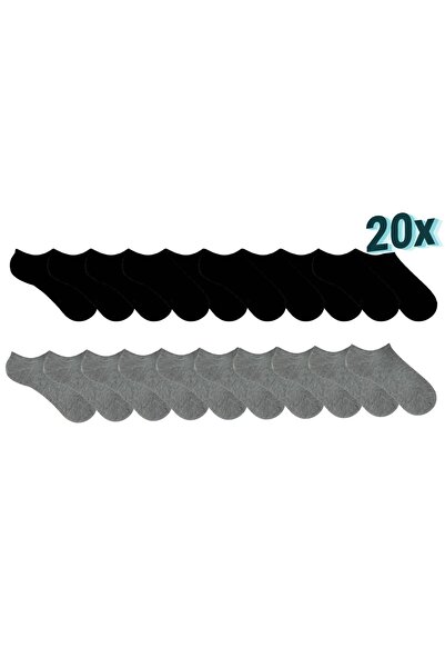 Socks++ 20 Çift Ekonomik Paket Patik Çorap 10 Çift Siyah 10 Çift gri