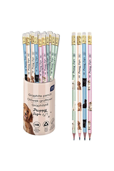 Interdruk Creion grafit cu radiera Puppy Sign, HB, forma triunghiulara, multi...