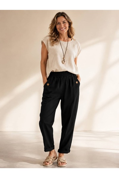 Punta Otantik Msr5538 Italian Button Detail Coton Trousers Black