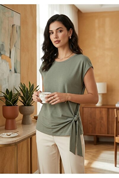 S.Y Collection Modal Fabric Side Tie Detailed Blouse