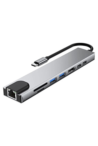 YBOSHOP Διανομέας USB-C 8 σε 1, HDMI 4K, RJ45, PD 100W, 2x USB-A, 2x USB-C, S...