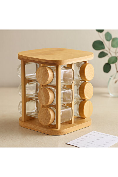 magicool Glass Salt and Spice Shaker Set of 12 - with Bamboo Lids and Stand
