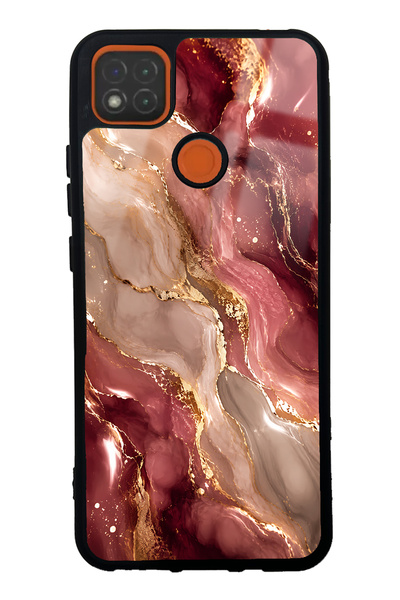 Spoyi حافظة هاتف لامعة بتصميم رخامي ذهبي بورجوندي لهاتف Xiaomi Redmi 9C