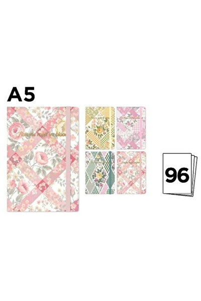 Cervantes Caiet A5 TW Mix, 96 file, coperta cu model floral, cu elastic, Mult...