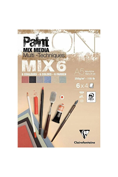 Clairefontaine Bloc de hartie PaintON A5, 250 g/m², hartie mix media, 6 culor...