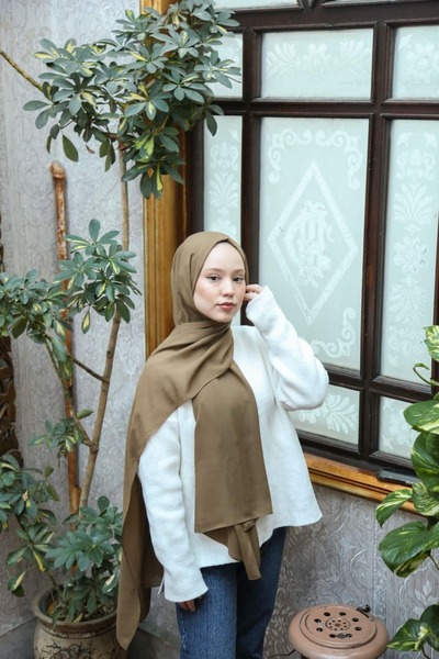 ENRİCO FERRİ Petra Plain Viscose Shawl - Olive Green