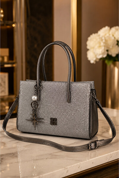 Moda Lime Anthracite Women's Glittery Evening Dress Hand and Shoulder Bag wit...
