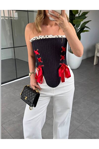 MEECY Bluză corset cu panglică decorativă pentru femei