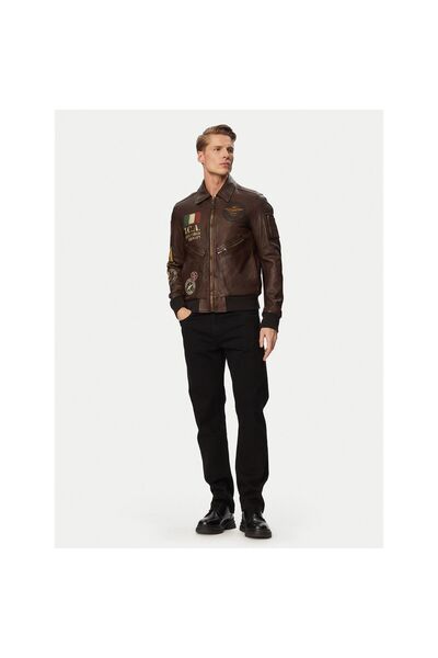 Aeronautica Militare Geacă de piele pentru bărbați 261PN5056U100839 Maro