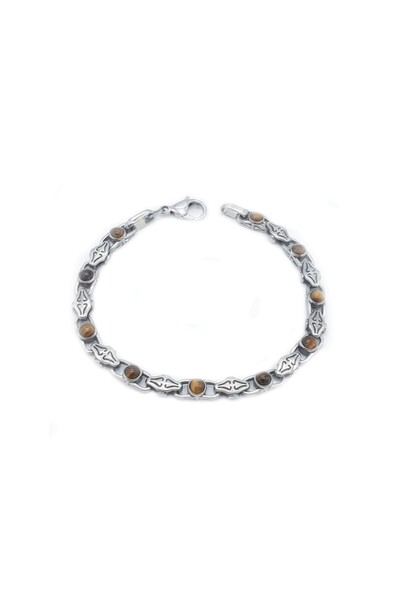 PİGADO 316L Stainless Steel Tiger's Eye Natural Stone Men's Bracelet