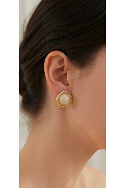 alysa jewelry Women's Gold Detailed Mother-Of-Pearl Earrings