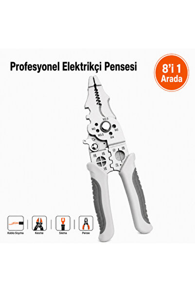 MultiZone Kablo Soyma Pensesi Elektrikçi Pensesi 8'i 1 Arada Kablo Kesme Term...