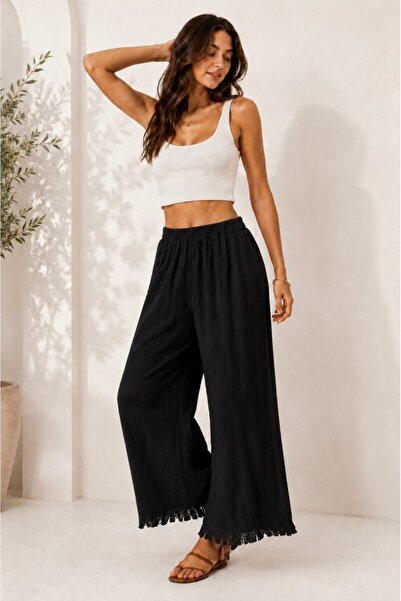 Mulberry Women's Muslin Casual Trousers with Elastic Waist, Comfortable Fit