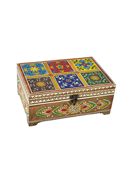 Al Athar Arts Wooden Jewelry Box With Tiles With Hand Painted Finish (width7'...