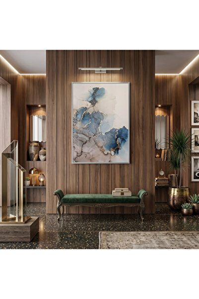 KOLAJTASARIM Fluid Abstract Deep Blue Tones Μονόχρωμο Γυάλινο Πίνακα Ζωγραφικ...