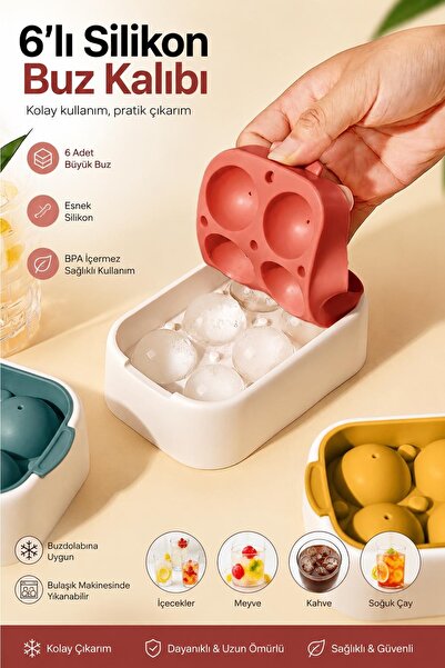 Kitchen Beauty 6 Bölmeli Kapaklı Küre Şekilli Buz Kalıbı Buzluk Kokteyl Sunum...