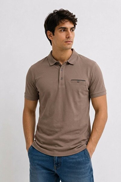 Maccali Men's Premium Pocketed Brown Polo Neck t Shirt
