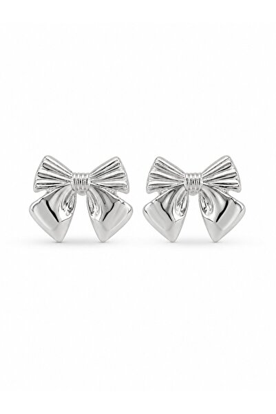 serelya Brass Silver Color Bow Earrings