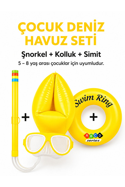 Mustran Çocuk Deniz Havuz Yüzme Seti Şnorkel Dalış Maskesi + Çift Odalı Kollu...