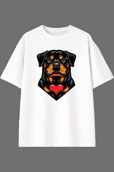 VSRN Tricou oversize alb cu imprimeu frontal cu design Heart Dog