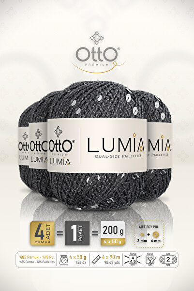Otto لوميا - ترتر رمادي داكن-فضي (9413) - عبوة من 4 قطع × 90 متر/50 جرام - قط...