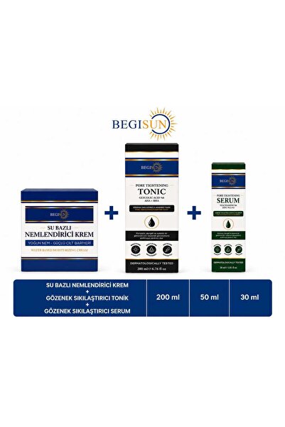 BEGISUN 3’lü Gözenek Bakım Seti – Su Bazlı Nemlendirici Krem 50 ml + %6 Gliko...