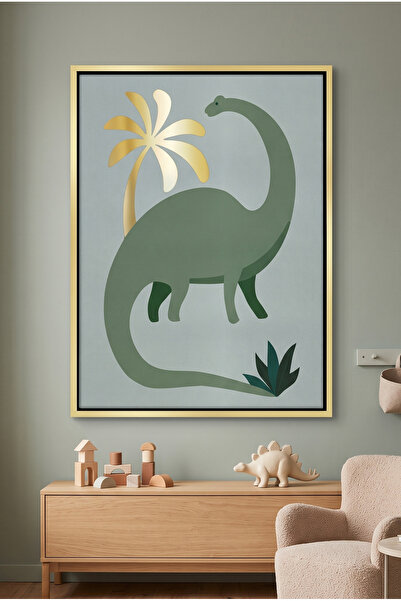Jasmine Art Green Dinosaur Kids Wall Art | Portrait Framed Canvas Print with ...