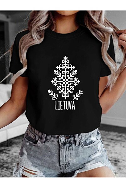 212Wear تي شيرت نسائي تقليدي ليتوڤا بنمط شجرة الحياة مطبوع عليه، ذو رقبة مستد...