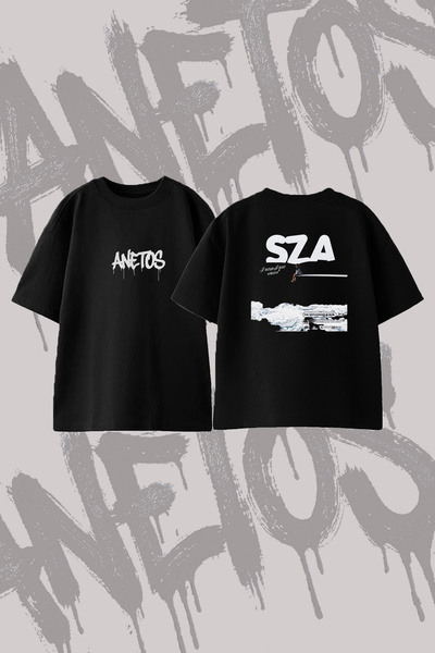 Anetos Sza_12 Design Back Printed Cotton Black Oversize T-Shirt