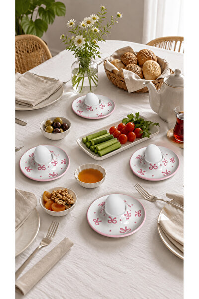 EvaniLife 4-Piece Pink Bow Model Ceramic Handmade Egg Bowl |   Special Design...