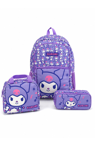 kuromi Licensed 3-Piece School Bag Set Backpack Lunch Bag Pen Holder Girls' S...
