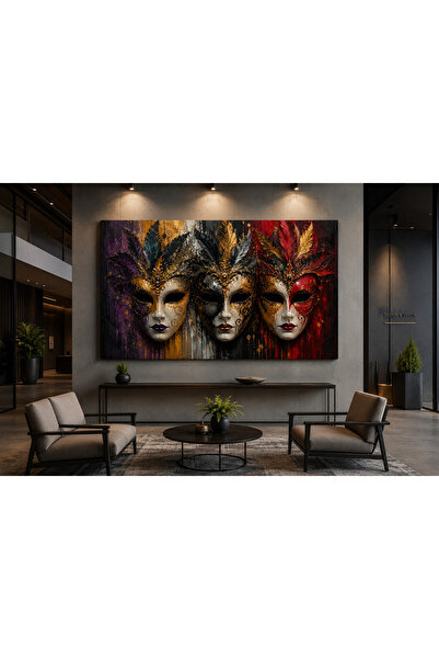 Mgi Design Set de 3 tablouri pe pânză cu masca venețiană – Pictură murală mod...