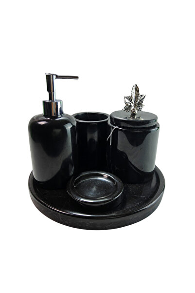 best side Siyah İnci 5'li Mermer Banyo Seti Model 1209