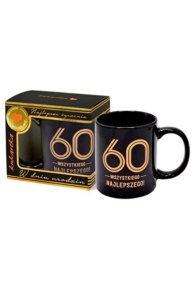 KUKARTKA Cana portelan 60 de ani, premium placata cu aur, cutie cadou, negru/...