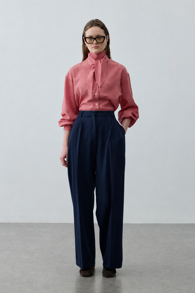 Fahhar Wide Pleated Palazzo Trousers Navy Blue